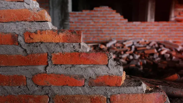 Unconventional Building Site Masonry Neglected Irresponsible Progressing Only Half Finished Stock Picture