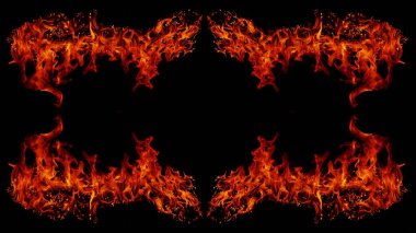 Tehlikeli ateş alevleri fotoğraf çerçevesi soyut ateş kareleri tasarım için siyah arkaplan üzerine.