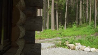 Köy tarzında ahşap bir bina. Ormandaki ağaç ev..