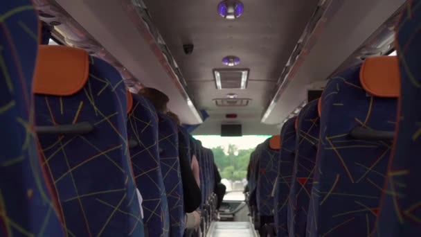 Large regular intercity bus with tourists. Tourist international transport. — стоковое видео