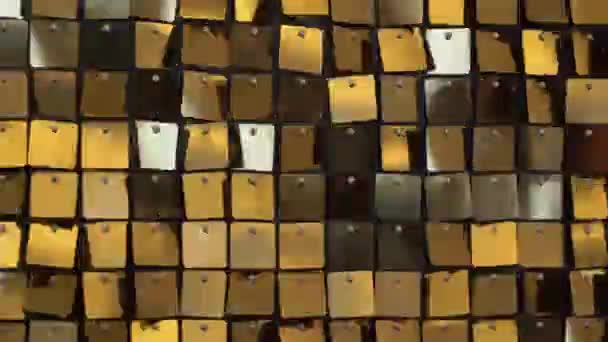 Gyllene rörlig bakgrund. Glänsande gula rutor - pixlar. — Stockvideo