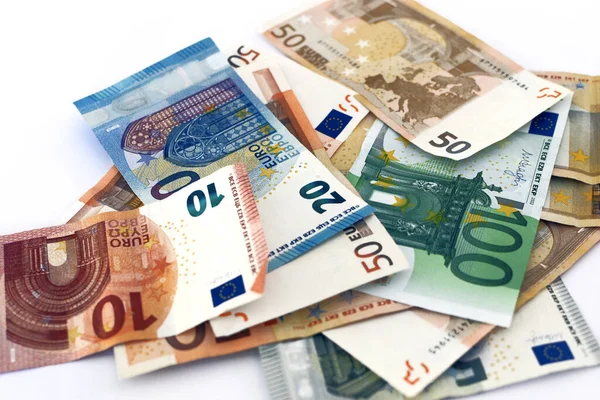 Billets Euros Argent Pile Billets Euros Papier Dans Cadre Système — Photo