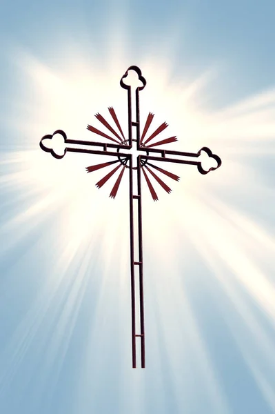 Religious Cross Vivid Blue Sky — Stock Photo, Image