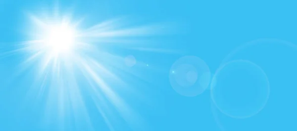 Сонячний Фон Сонце Влітку Блакитному Небі Спалахом Лінз Промені Сонця Стокова Картинка