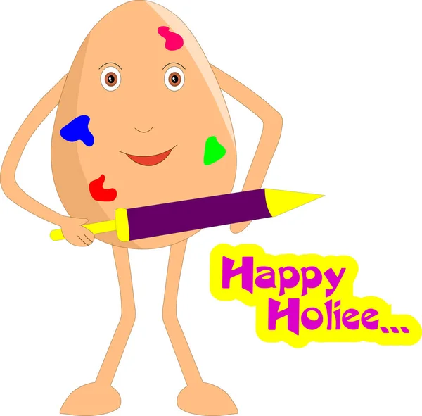 Komik Hint temalı yumurta karikatürü - Holi (Hint Festivali) oynayan komik yumurta karikatürü ve Mutlu Holi 'ler. Vektör İllüstrasyonu. 