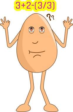 Öğrenci yumurta karikatürü - Matematiksel hesaplamalar yaparken kafası karışmış öğrenci yumurtası. Vektör İllüstrasyonu. 