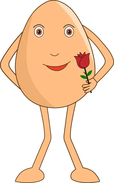 Romantic Egg Cartoon Standing Waiting Her Valentine Rose Rose Day — Stock Vector