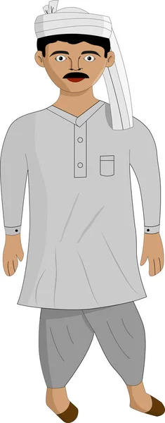 Hintli Çiftçi Kurta ve Pagdi Vektör Çizgi Filmi Giyiyor