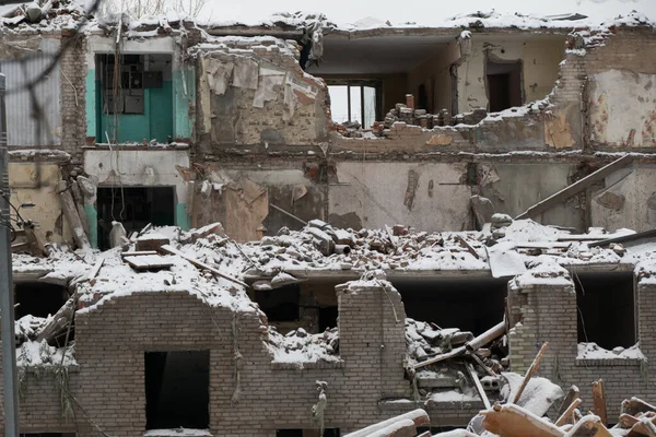 destroyed multi-storey residential building in the city