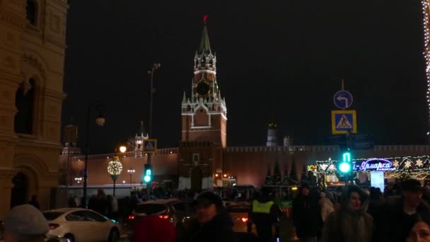 El Kremlin de Moscú por la noche en invierno — Vídeo de stock