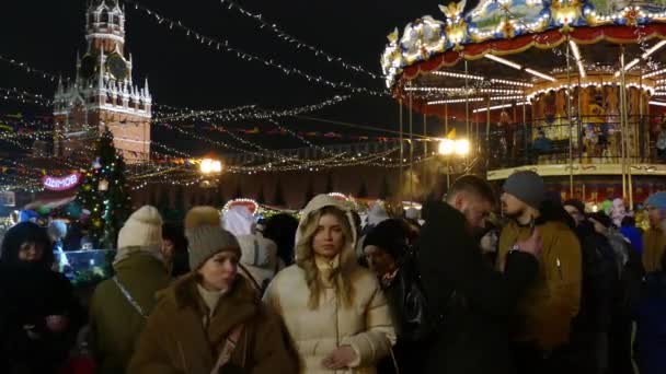 莫斯科克里姆林宫在冬季的夜晚 — 图库视频影像