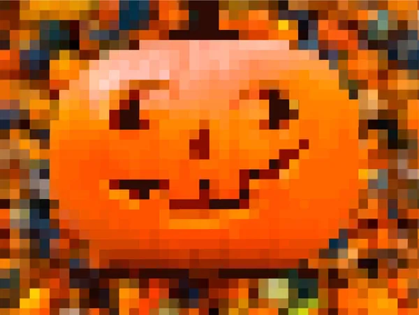 Tekstura Halloween Piksel Zabawna Pomarańczowa Dynia Kartka Życzeniami Imprezę Sprzedaż — Wektor stockowy