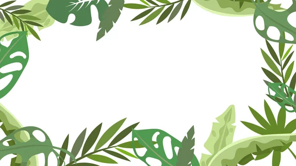 Tropical Plants Green Leaves Copy Space White Background Flat Modern — стоковый вектор