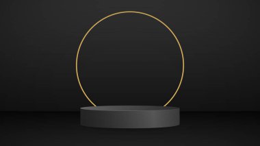 Siyah ve Altın Podyum, soyut arkaplan, 3D sahne sahne ürünleri, kozmetik ürünler, illüstrasyon 3d Vektör EPS 10