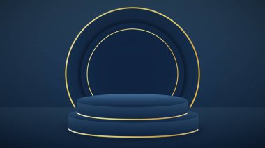 Mavi ve altın podyum minimum soyut arkaplan, 3D sahne podyum ürünü, kozmetik ürünler, illüstrasyon 3d Vektör EPS 10