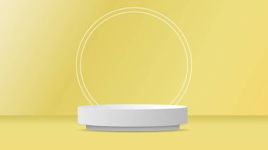 Sarı podyum ve sarı arka planda minimal, 3D sahne podyum ürünü, kozmetik ürünleri, illüstrasyon 3d Vektör EPS 10