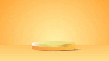 Sarı zemin üzerinde altın podyum minimum soyut arkaplan, 3D sahne podyum ürünü, kozmetik ürünler, illüstrasyon 3d Vektör EPS 10