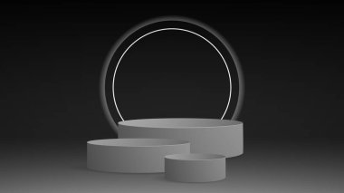 Siyah Podyum arka planda minimal, 3D sahne sahne ürünleri, kozmetik ürünler, illüstrasyon 3d Vektör EPS 10