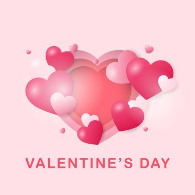 Pembe arka planda kalbi olan Sevgililer Gününüz kutlu olsun, 14 Şubat, Vektör illüstrasyonu EPS 10