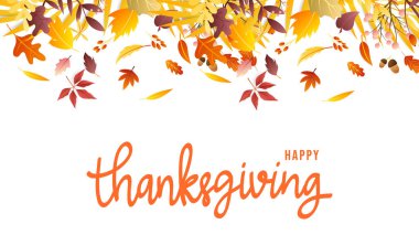 Sonbahar çerçeveli şükran günü el yazısı kaligrafisi, web siteniz ve şablonunuz için içerik, Düz Modern tasarım, illüstrasyon Vector EPS 10