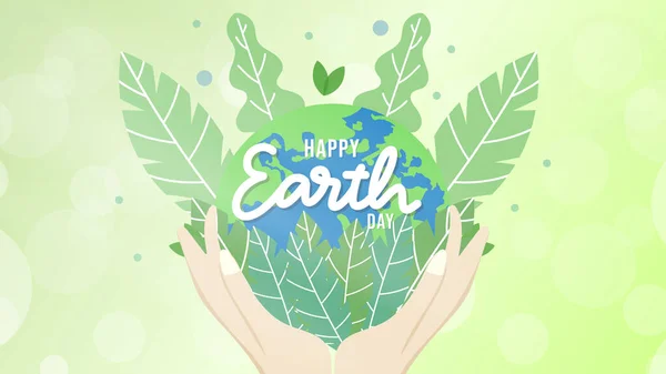 Earth Day Handschrift Mit Zweigen Und Grünen Blättern Sind Auf — Stockvektor