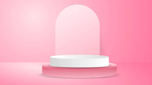 Kétrétegű Fehér Rózsaszín Pódium Rózsaszín Háttér Színpadi Pódium Kijelző Termék — Stock Vector