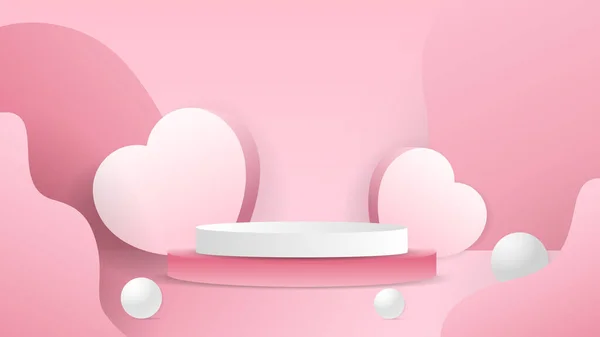 Pink Podium与最小的心脏抽象背景 3D舞台展示产品 展台展示化妆品 图3D矢量Eps — 图库矢量图片