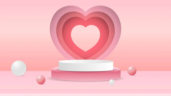 Heart Podium Mínimo Com Bola Sobre Fundo Rosa Produto Exibição — Vetor de Stock