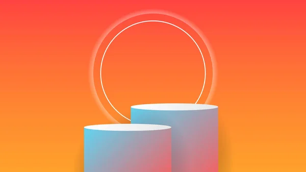 Rainbow Colored Cylinder Podium Orange Background Stage Podium Display Product — стоковый вектор