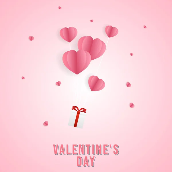 Gift Heart Valentine Day Pink Background Flat Modern Design Illustration — 스톡 벡터