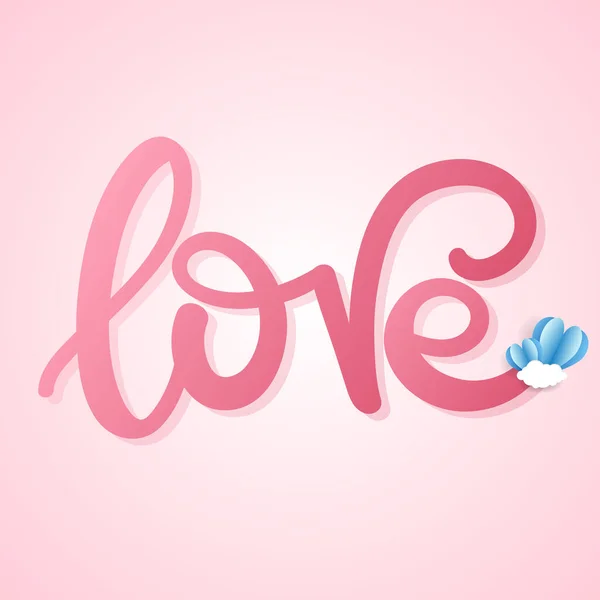 ピンクの背景にバレンタインデーの愛の書道 フラットモダンデザイン イラストベクトルEps — ストックベクタ