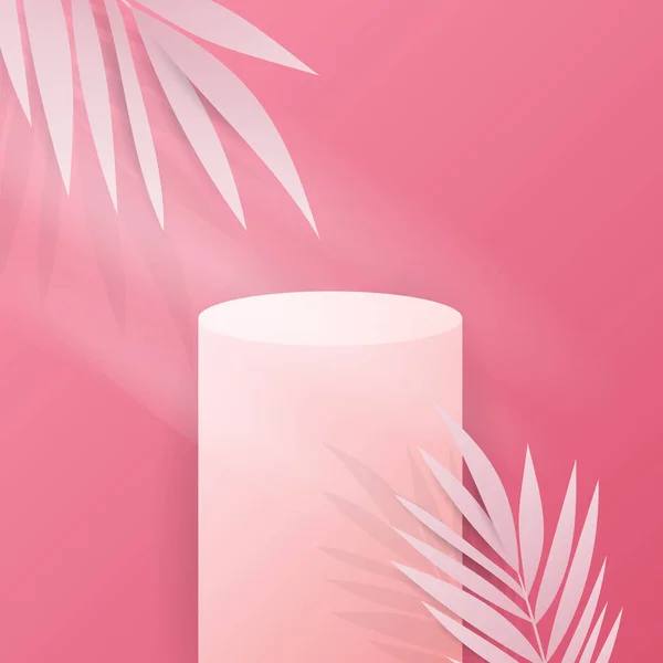 Pódio Com Folha Palmeira Dia Dos Namorados Sobre Fundo Rosa — Vetor de Stock
