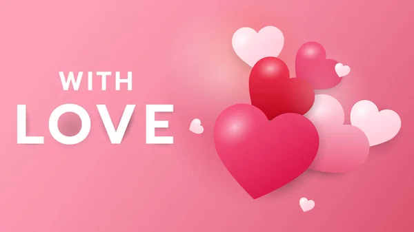 愛のテキストでは ピンクの背景にバレンタインデーに大きな心 フラットモダンデザイン イラストベクトルEps — ストックベクタ