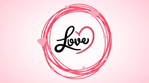 Love Hand Getekend Valentijnsdag Met Hart Witte Achtergrond Flat Modern — Stockvector