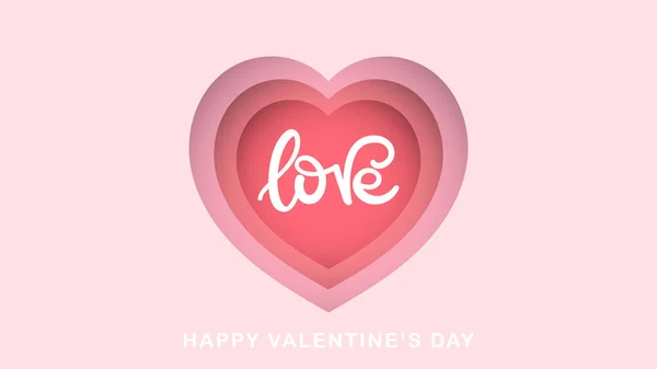 Любов Серцевим Папером Вирізаним День Святого Валентина Рожевому Фоні Плоский — стоковий вектор