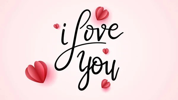 Amo Caligrafia Com Coração Dia Dos Namorados Fundo Rosa Flat —  Vetores de Stock