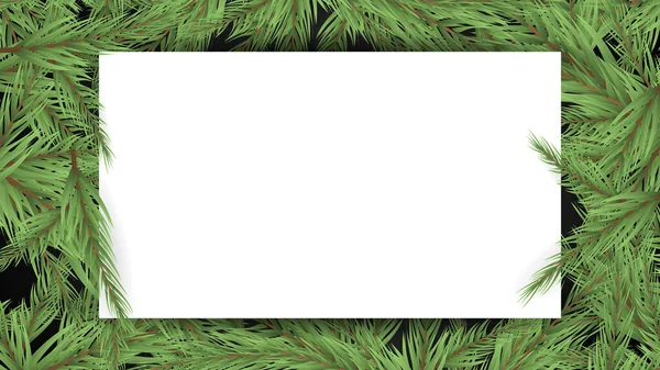 Christmas Tree Branches Border Green Branch Pine White Paper Text — Stock Vector