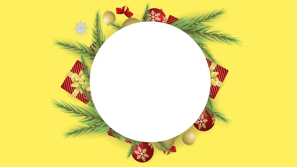 Merry Christmas Circle Flowers Beautiful Frame Element Christmas Holiday Yellow — Stock Vector