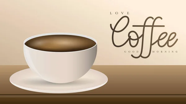 Kaffeebecher Auf Holztisch Und Kaffeekalligrafie Vector Illustration Eps — Stockvektor