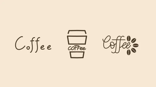 Kaffekopp Och Kaffe Kalligrafi Logotyp Handstil Isolerad Vit Bakgrund Vektor — Stock vektor