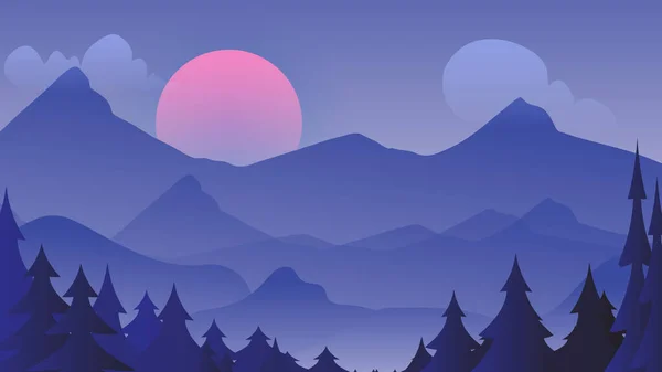 Vue Paysage Montagnes Naturelles Chevauchent Coucher Soleil Illustration Vecteur Eps — Image vectorielle