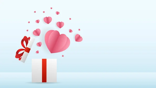 Geschenkschachteln Offen Und Herzen Zum Valentinstag Auf Blauem Hintergrund Flaches — Stockvektor
