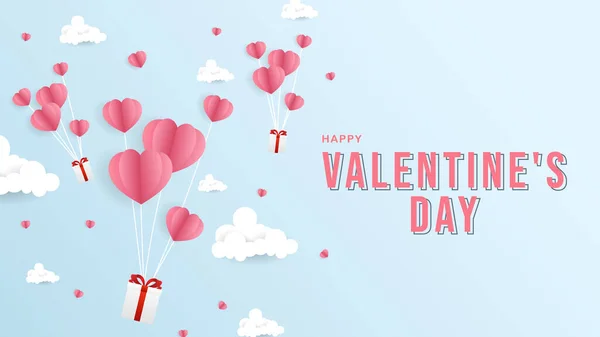 Gift Paper Pink Heart Valentine Day Blue Background Flat Modern — стоковий вектор