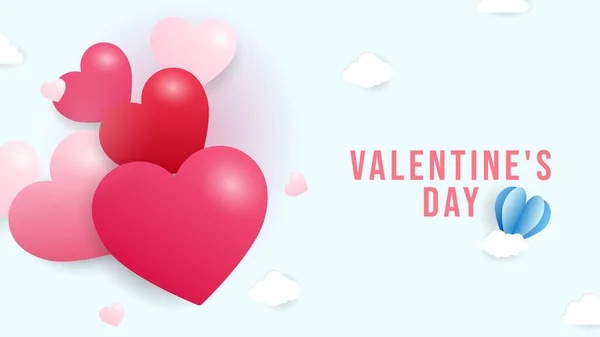 Valentine Com Coração Dia Dos Namorados Fundo Azul Flat Design —  Vetores de Stock