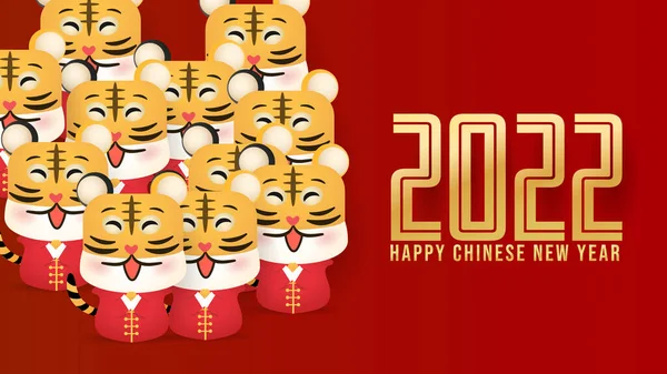 Capodanno Cinese 2022 Anno Della Tigre Elementi Asiatici Sfondo Rosso — Vettoriale Stock