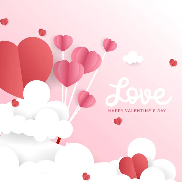 Heart Cloud Valentine Day Copy Space Pink Background Flat Modern — Stock Vector