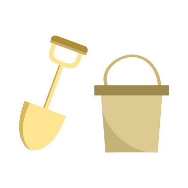 Beyaz zemin üzerinde izole edilmiş yaz kovaları ve kum kürekleri, Vektör illüstrasyon EPS 10