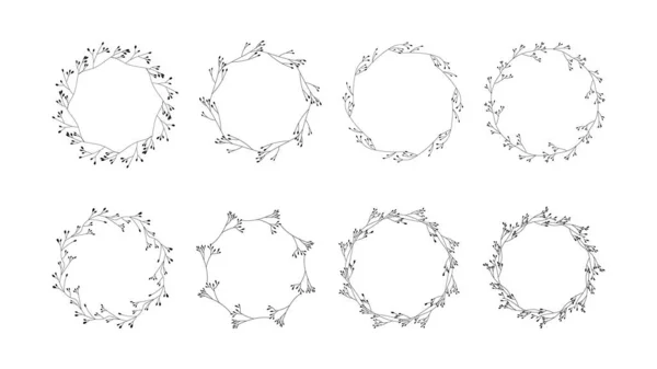 Встановіть Квіткові Рамки Бордюри Вінки Креслення Лінії Моди Стиль Лінійного — стоковий вектор