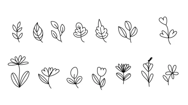 Linha Desenho Flores Minimalistas Isolated Fundo Branco Ilustração Vetorial Eps — Vetor de Stock