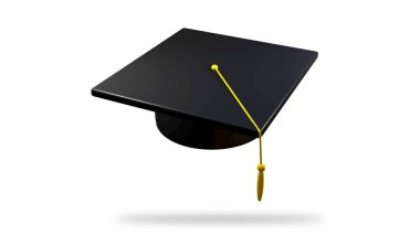 3D render mezun şapkası beyaz arkaplan, 3d illüstrasyon, 3d görüntüleme.